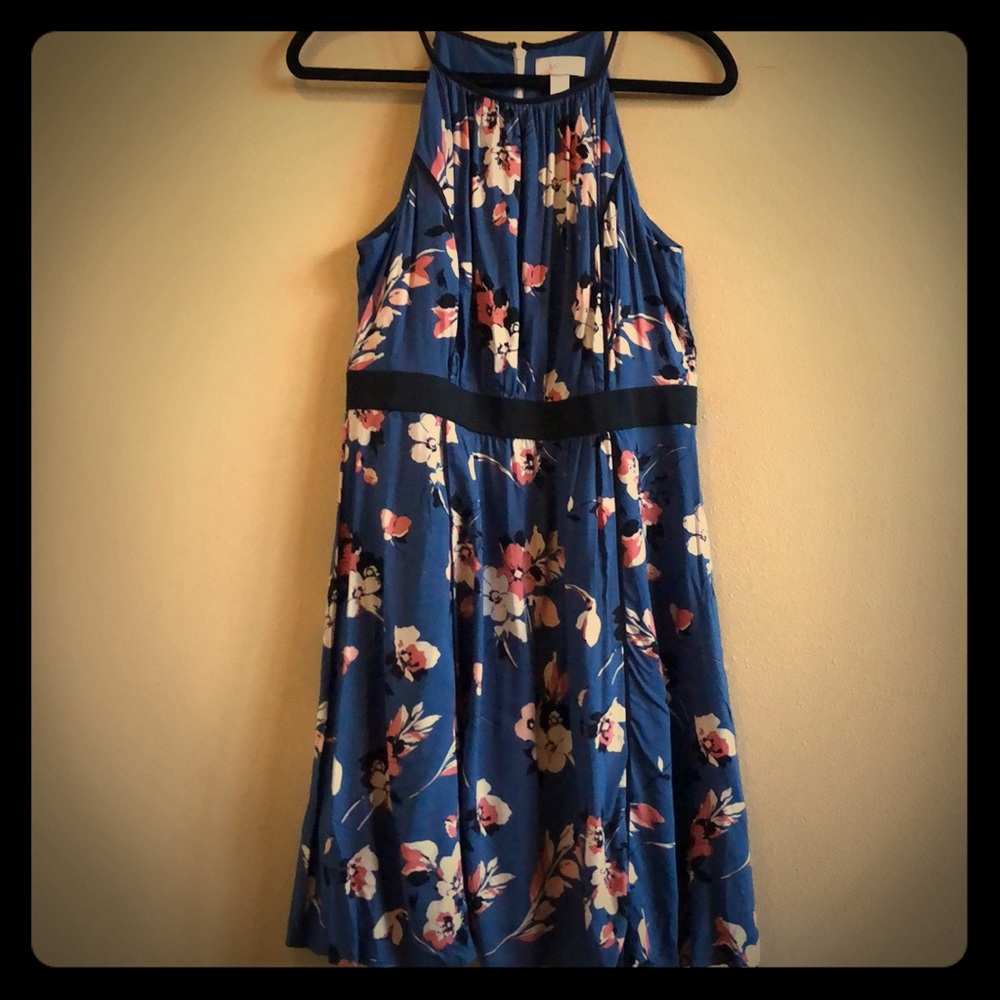 NWT LOFT Blue Floral High Neck Dress Size 4